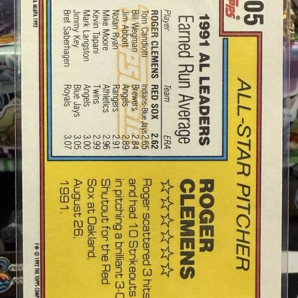 1992 Topps Gold Winner, Boston Red Sox ,ROGER CLEMENS All Star Card #405 - Picture 2 of 2